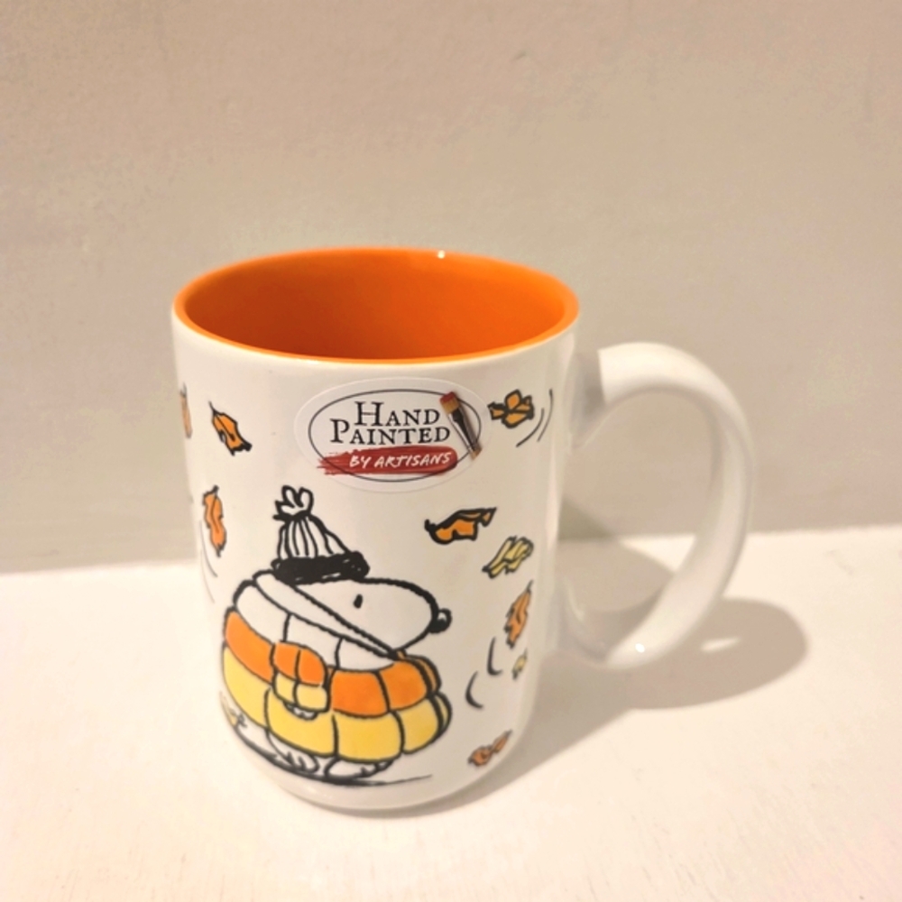 Peanuts Snoopy Puffer Jacket Candy Corn Hand Painted Fall Mug